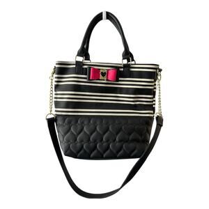 Brand New Betsy Johnson Striped Heart Tote Bag